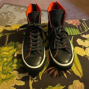 Black and Red Hightop Converse Shoes